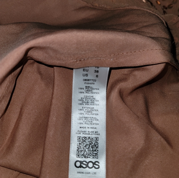 ASOS Design Copper Scatter Sequin Dress Cape Back High Low Hem Size 6 - Picture 16 of 16